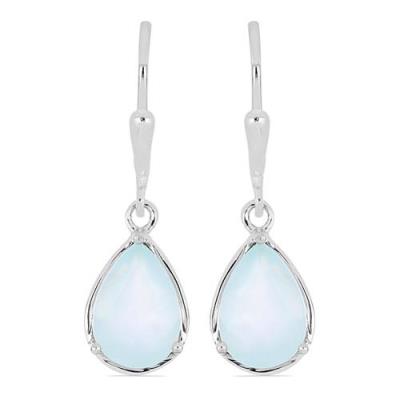 BUY NATURAL AQUA CHALCEDONY GEMSTONE BIG STONE EARRINGS IN STERLING SILVER